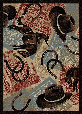 Ladera Ranch Area Rug Runner Western Cowboy Horse Shoe Cabin Red *FREE SHIPPING* • $39.99