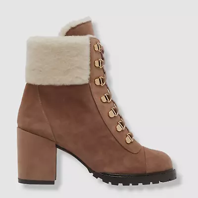 $945 Stuart Weitzman Womens Brown Kolbe II Suede Block Chill Boot Shoes Size 7.5 • $302.78