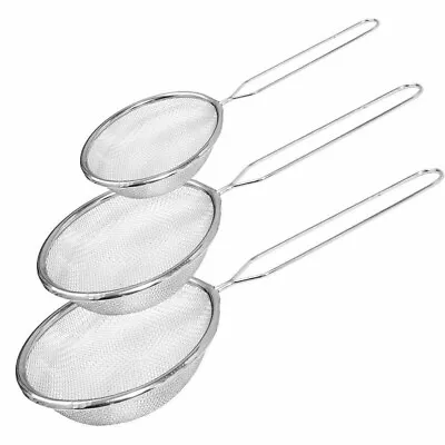 3pc STAINLESS STEEL TEA STRAINER WIRE MESH CLASSIC TRADITIONAL SIEVE SET FILTER • £3.89