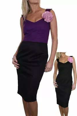 Womens Floral Detail Lined Pencil Dress Knee Length Evening Office Party 8-12 • £11.99