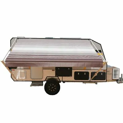 RV Awning Complete Kit Retractable Sun Shade Fabric Brown Striped 20 X 8 Ft New • $699.94