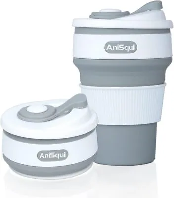 AniSqui Collapsible Coffee Cup Silicone With Lids (12oz 350ml BPA Free Eco Reus • £12.99