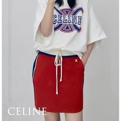 NWT CELINE Red/Navy/Ecru Triomphe Mini Ski Skirt Size XS $1200 • $365