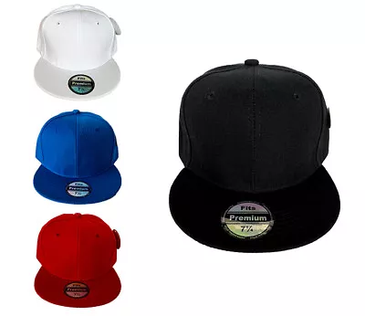 Premium Solid Plain Blank Fitted Cap Baseball Cap Hat Flat Bill Brim NEW • $12.50