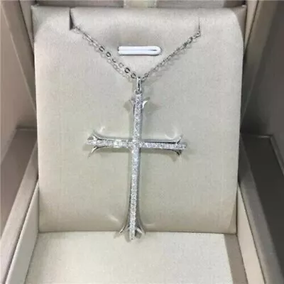 1.30 Ct Lab Created Diamond Mens Cross Pendant Necklaces 14K White Gold Plated • $83.99