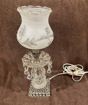 Pre Owned Elegant Vintage Electric Glass Hurricane Style With Decorative Accents • $26
