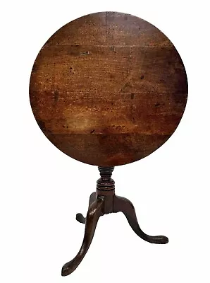 ANTIQUE 19th Century OAK ROUND SIDE TRIPOD LAMP WINE TILT TOP BREAKFAST TABLE • £195