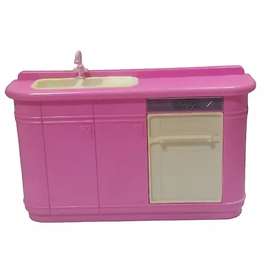 Vintage 1990 Barbie Kitchen Playset 7472 Sink Dishwasher Pink Counter Arco • $14.98