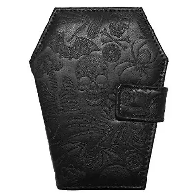 Embossed Skull Coffin Shape Wallet Black Vegan Faux Leather Bifold • $23.95