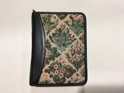 Franklin Covey Compact Floral Tapestry Black Leather Zip Binder Gold 1 1/4” Ring • $69.99