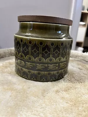 Vintage Hornsea Heirloom Green Coffee Storage Jar Pot Ceramic Wooden Lid • £10