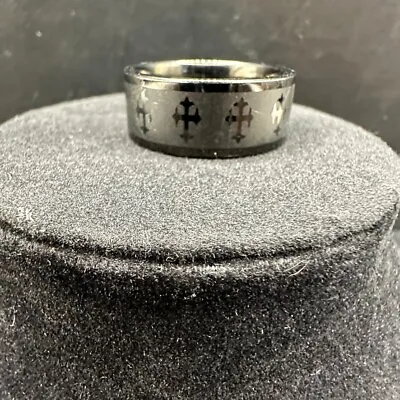 Tungsten Carbide Mens Black Laser Cross Design Band Ring Size 12 • $45.92