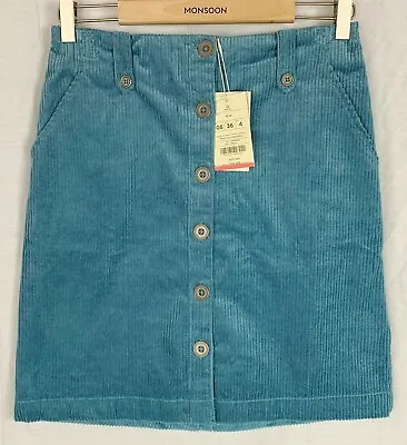 MONSOON 'JESSICA' Womens Blue Corduroy Skirt Size 8 NEW • £15