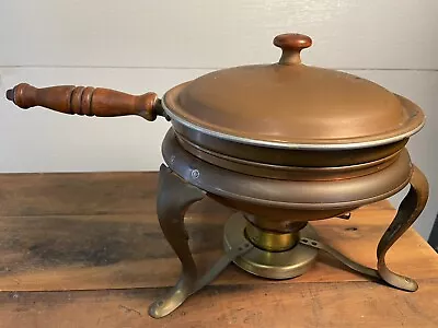 Vintage Complete Copper/Brass Fondue Pot Chaffing Dish Mid Century Modern 9 1/4” • $48.99