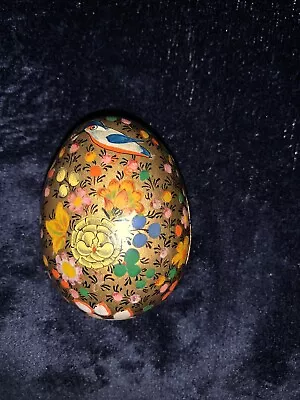 Vintage Paper Mache Hand Painted BIRD Floral Lacquered Trinket Box  • $10