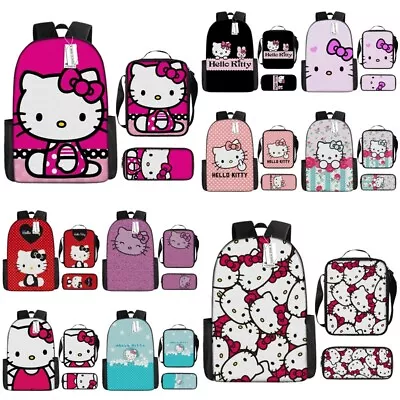 Girls 3Pcs/Set Hello Kitty Backpack Bag Lunch Bag Pencil Case School Travel Gift • $18.99