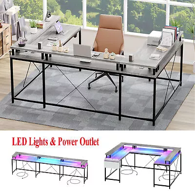 LED U Shaped Computer Gaming Desk Reversible Desk W/ Power Outlets Monitor Stand • $174.59