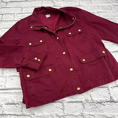 J Crew Resin-Coated Twill Field Jacket Women's Size 2X Burgundy Stand Collar • $31.14