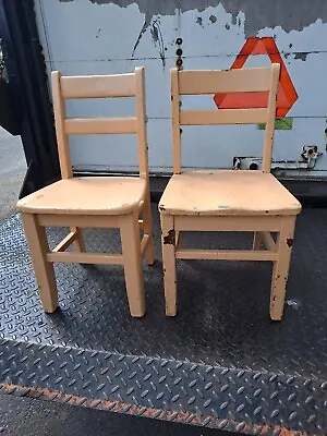 PAIR- Vintage Child's Solid Oak Chairs CHICAGO BD. Of ED. 1955 • $29.99