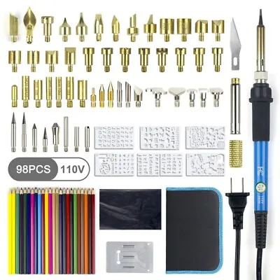 $24.98 • Buy 98PCS Wood Burning Pen Set 110V 60W Stencil Soldering Tips Tools Pyrography Kit