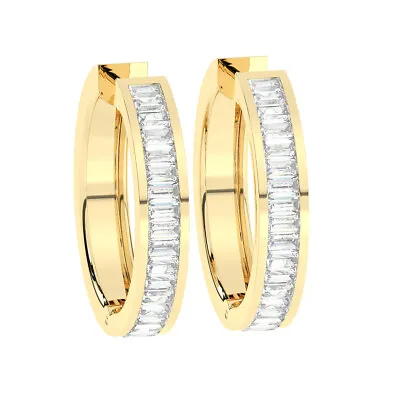 1.00 Ct Channel Set Natural Baguette Cut Diamonds Hoop Earrings 18K Yellow Gold • £1512.16