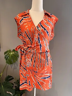 $22 • Buy Urban Outfitters Short Orange Print Wrap Dress .silky Fabric Size S
