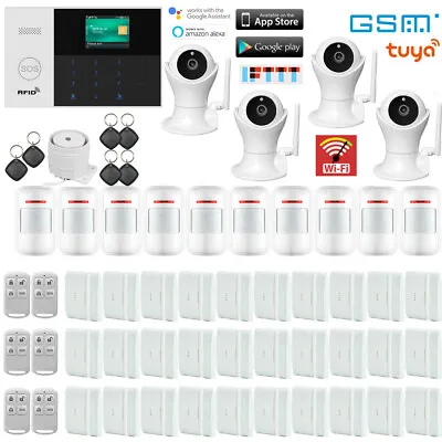 X60 Tuya APP WiFi GSM Wireless Home Burglar Security Alarm System+4 IP HD Camera • $342.94