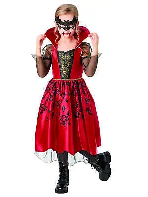 Girls Vampiress Red Halloween Dracula Vampire Fancy Dress Deluxe Kids Costume • £17.45