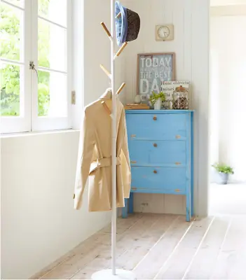 Yamazaki Coat Hanger Rack 6 Hook Freestanding White Oak 177cm H • £129.97