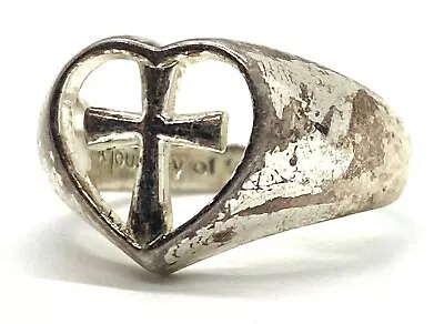 Mens Cross Heart A Journey Of Faith Love Sterling Silver 925 Ring Size 7 Unisex • $26