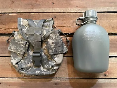 US Military Molle ACU 1QT MINT CANTEEN COVER & NEW 1QT FOLIAGE PLASTIC CANTEEN  • $19.90