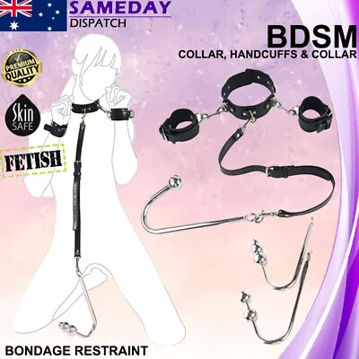 BDSM Anal Hook Restraint Harness Bondage Set Collar Handcuffs Fetish Sex Toy • $42.99
