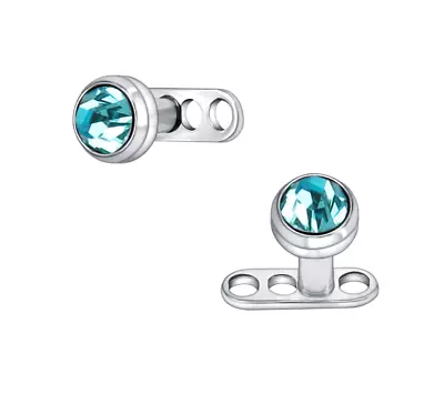 1 Aqua Cz Combo Set 16G 3mm CZ Micro Dermal Anchor Base+ Gem Flat Surgical Steel • $8.99