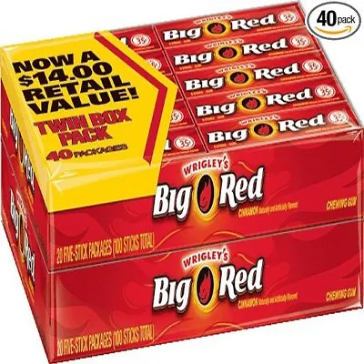 Wrigley's Big Red Chewing Gum Cinnamon 5 Sticks Per Pack - 40 PACK • $19.49