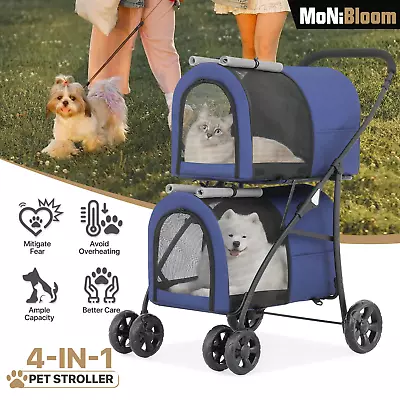 4 Wheels Double Pet Dog Stroller Breathable Cat Cage Folding Pet Travel Carrier • $98.99