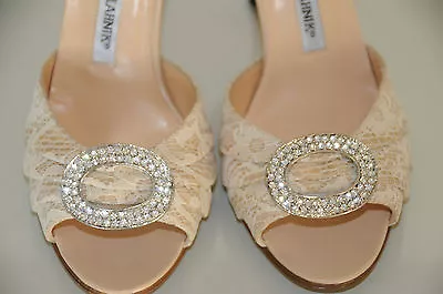 $785 New MANOLO BLAHNIK SEDARABY Beige Lace Nude Silver Jeweled SHOES Wedding 38 • $450