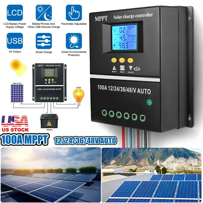 100A MPPT Solar Charge Controller 12V 24V 36V 48V PV Battery Regulator Dual USB • $44.99