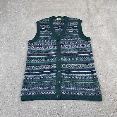 VINTAGE LL Bean Sweater Vest Mens Large Wool Green Nordic Fair Isle Made In USA • $38.95
