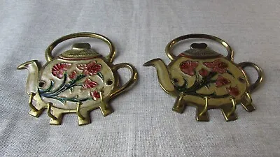 Two Matching Enamelled Brass  Decorative Teapot Key Hooks With Flower Design • £29.99