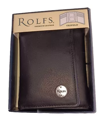 Rolfs Logo Trifold Premium Cowhide Leather 3 Fold Wallet Black • $44