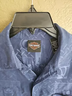 Harley-Davidson Hawaiian/Camp Style Shirt Mens M Blue W Motorcycle Parts Pattern • $24.99