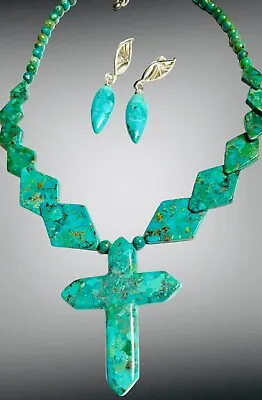 RARE Jay King Mine Finds Turquoise Cross Necklace Sterling Silver Earrings WOW • $169.99