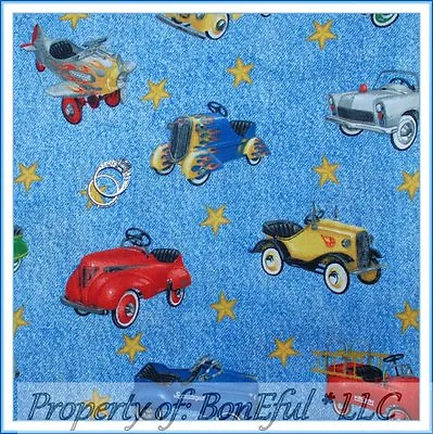 BonEful Fabric FQ Cotton Quilt VTG Toy Pedal Car Antique Boy Star Red Fire Truck • $8.75