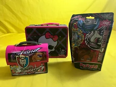 Monster High Lot Of 3 - Lunchbox - Puzzle On The Go - Tin Storage Box - G6 • $26.91