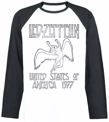 Led Zeppelin Raglan Baseball Long Sleeve T Shirt USA 77 Official Rock Metal 1977 • £24.90