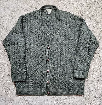 Vintage Mens LL Bean Green Wool Cable Knit Fisherman Cardigan Size Large • $74.99