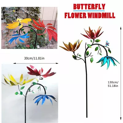 Metal Wind Spinner Flowers Butterflies Large Windmill Rotating Garden Lawn 1.3M • £13.88