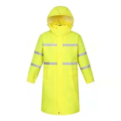 Hi-Vis Class 3 Safety Long Jacket Neon Reflective Rain Coat Hooded Work Parka • $41.09