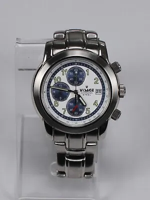 Visage 'Steel' Men's Chronograph Watch Stainless White/Blue Dial Date • $69.99