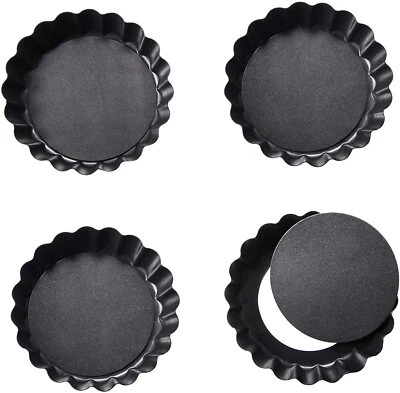 £11.99 • Buy 4 Fluted Round Quiche Baking Tins Removable Bottom Mini Tart Pans Set Non Stick